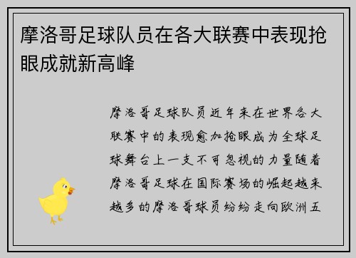 摩洛哥足球队员在各大联赛中表现抢眼成就新高峰