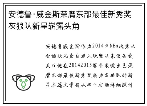 安德鲁·威金斯荣膺东部最佳新秀奖 灰狼队新星崭露头角